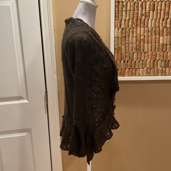 Le Chat Paris Soft Black Mohair Open Knit Sweater, Detailed Pin, Bell Sleeves - Picture 8 of 16